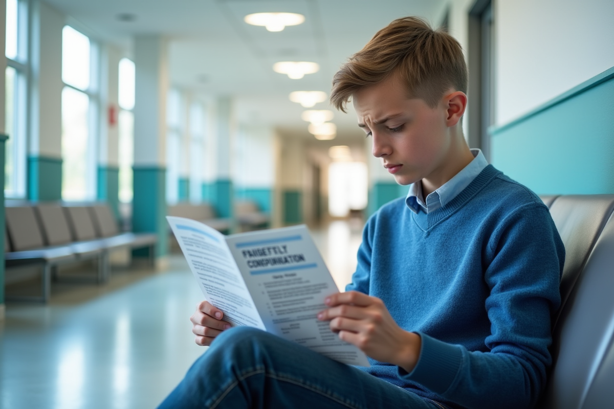 Adolescent regardant une brochure sur les malformations cardiaques