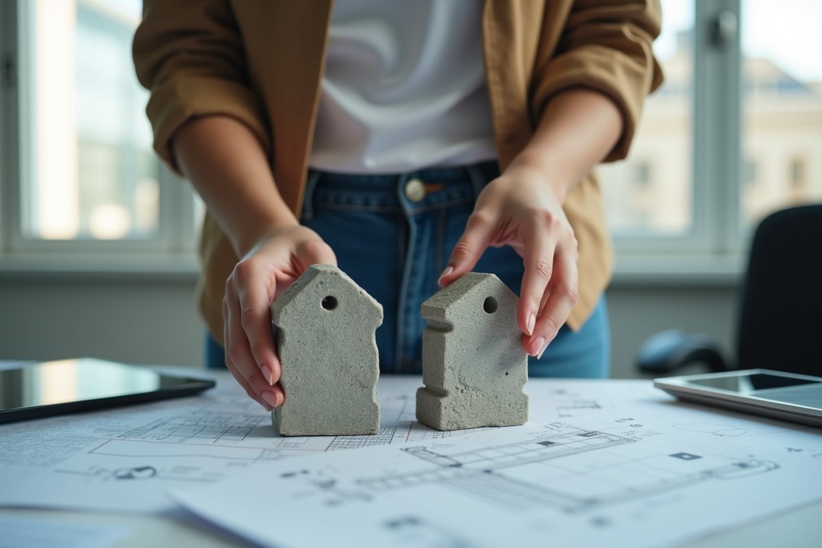 Jeune architecte compare deux ancres dans son bureau moderne