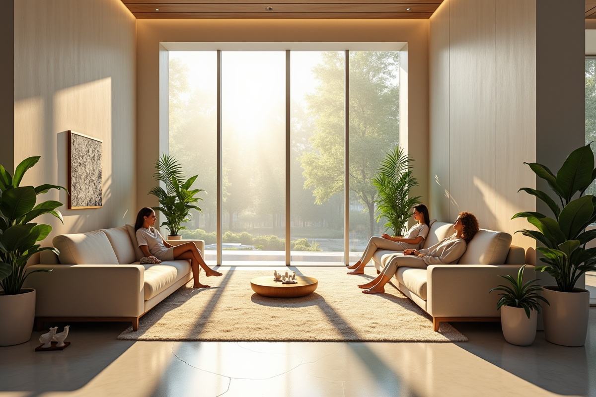 Intérieur moderne d un centre bien-être avec lumière naturelle et plantes
