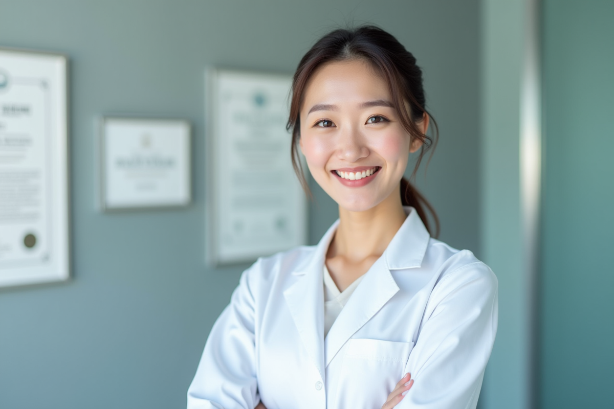Chirurgien esthetique coreen confiant dans une clinique lumineuse