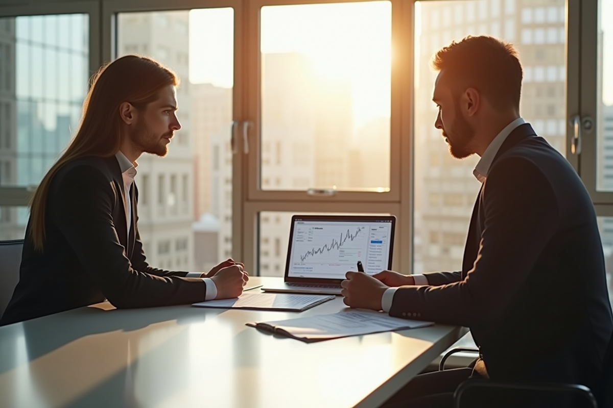 Deux conseillers professionnels au bureau moderne en réunion