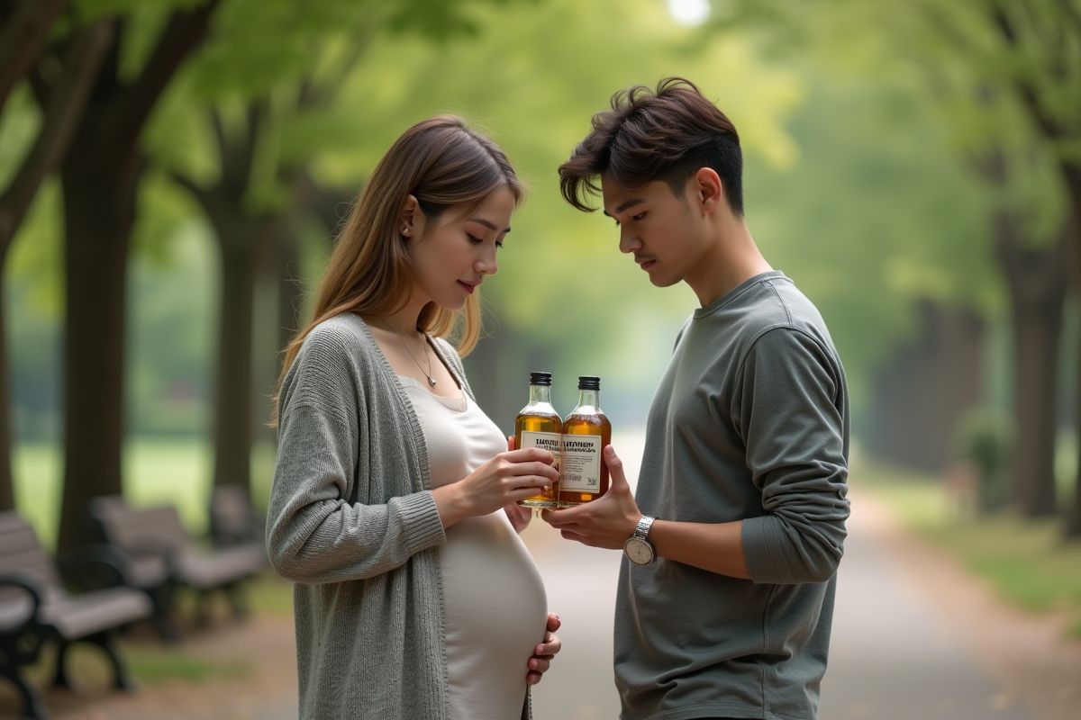 Jeune couple regardant une étiquette d