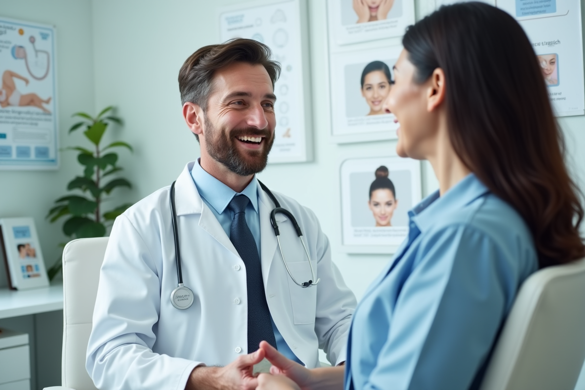 Dermatologue souriant en consultation dans une clinique moderne