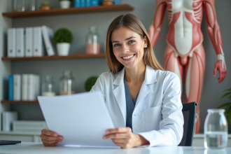 Dermatologue femme souriante dans une clinique moderne