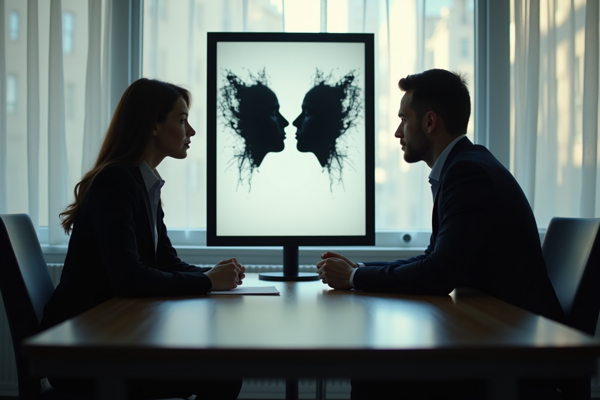 Personne avec psychologue et test Rorschach lumineux