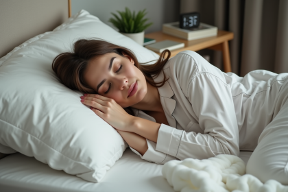 Femme en pyjama dormant paisiblement dans sa chambre