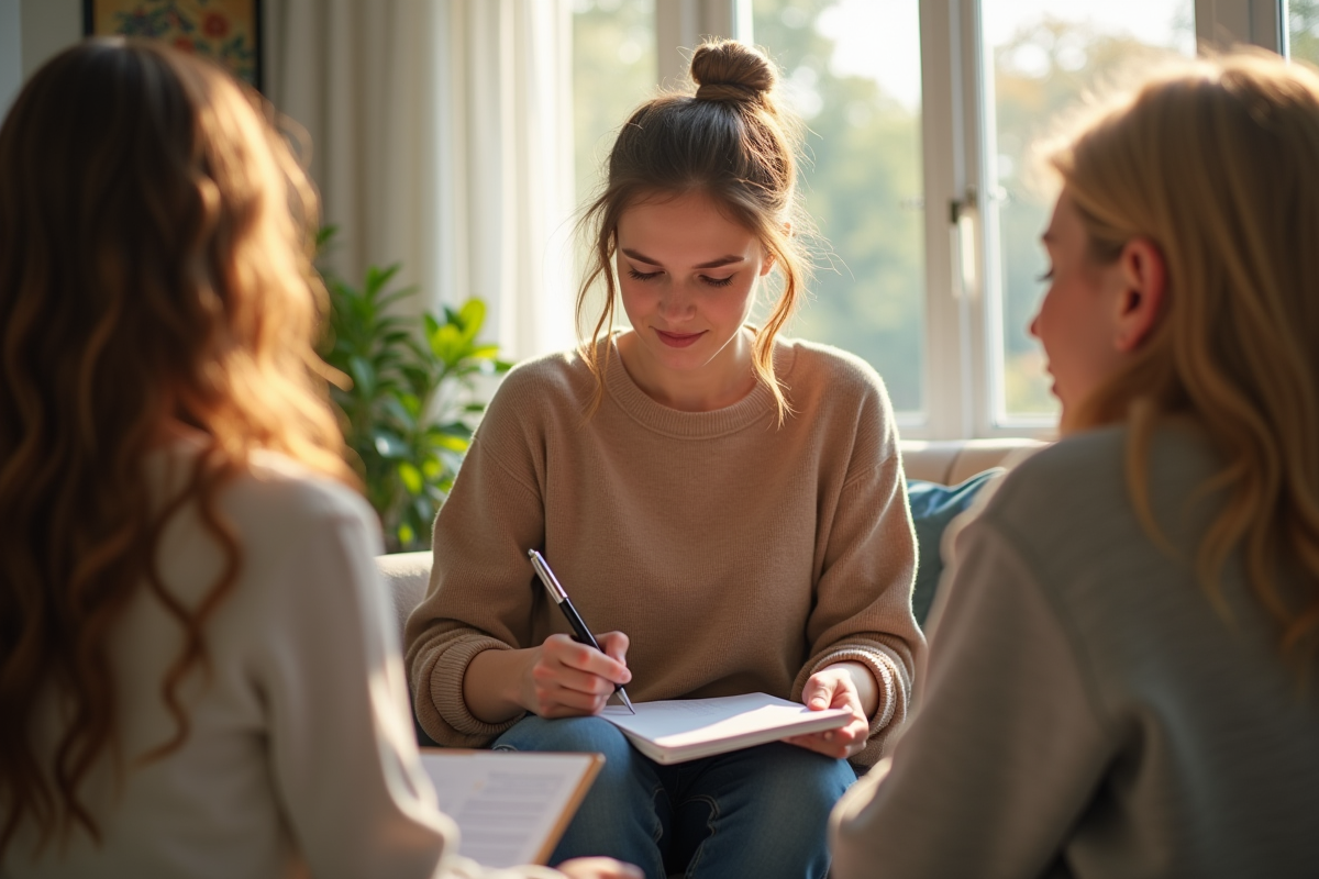 Jeune femme écrivant avec soutien d