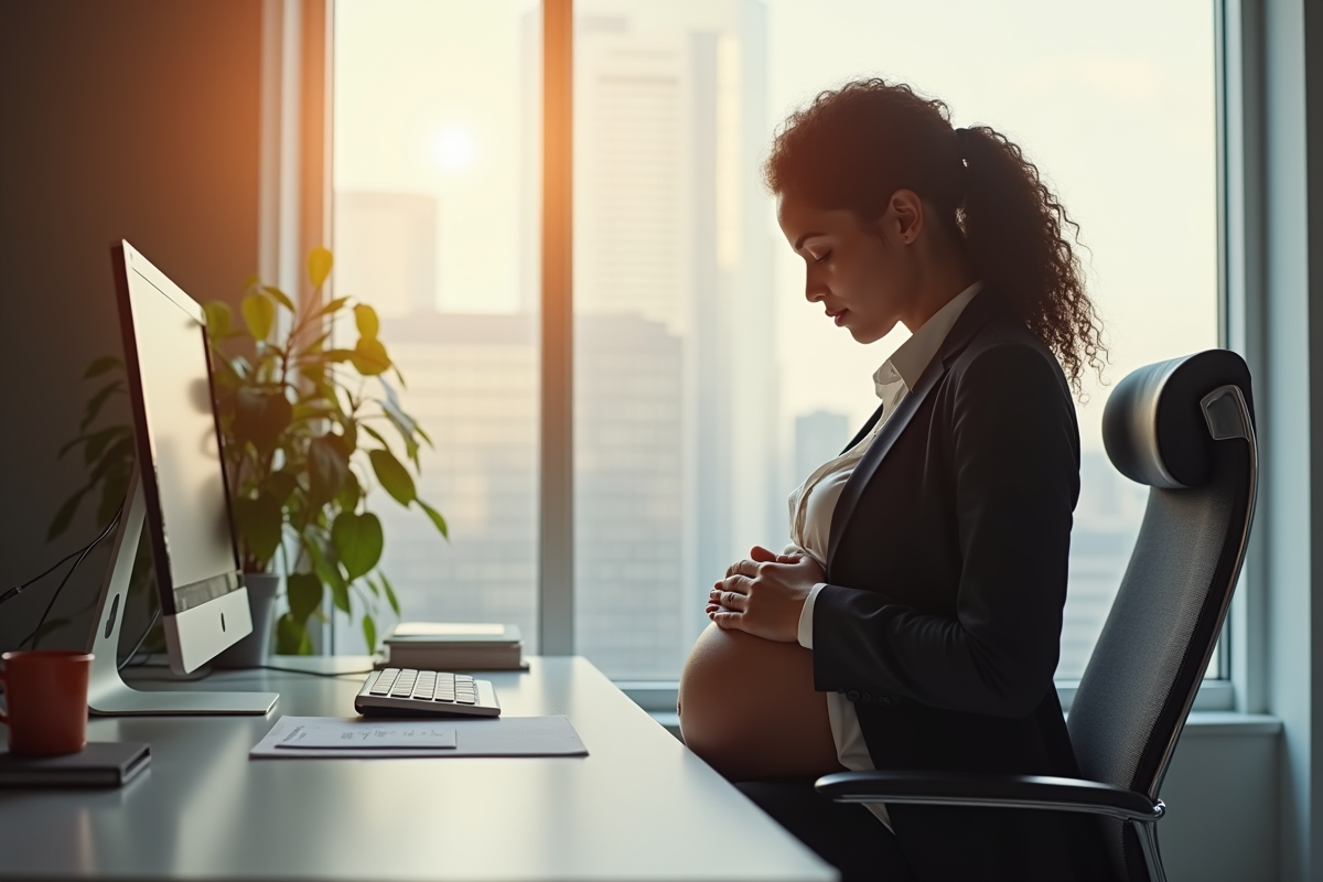 Femme enceinte au bureau en toute serenite
