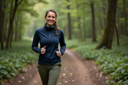 Femme en tenue de randonnée dans la forêt