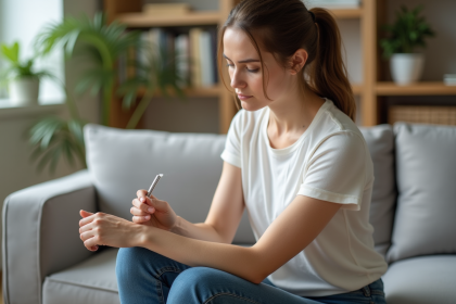 Femme appliquant du gel sur une cicatrice au bras