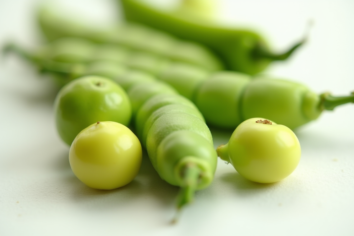 Gros plan de pois verts et jaunes sur table lumineuse
