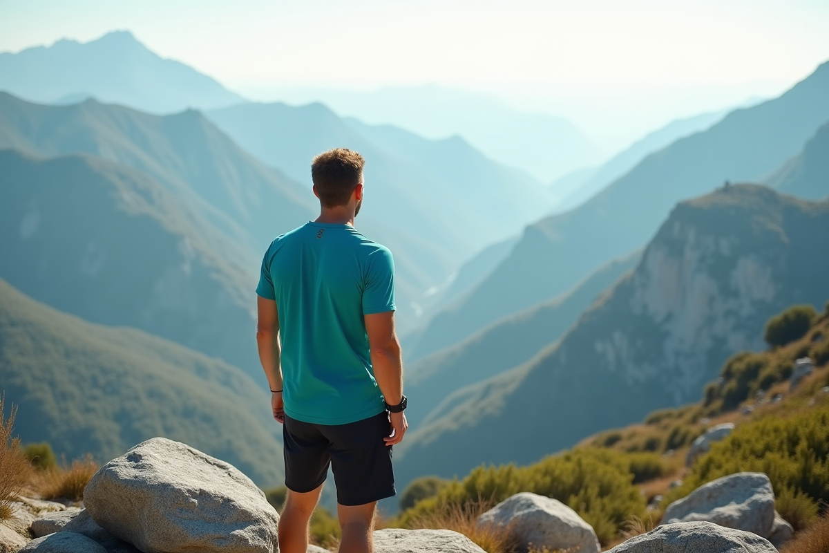 Homme contemplant la vue sur les montagnes