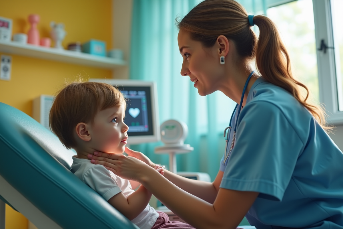 Infirmière pédiatrique réconfortant un enfant lors d