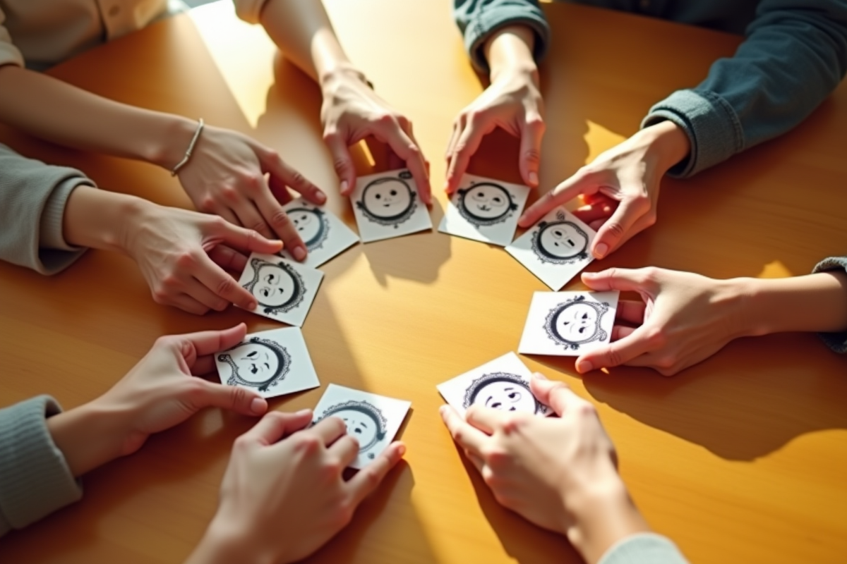 Mains formant un cercle avec cartes d
