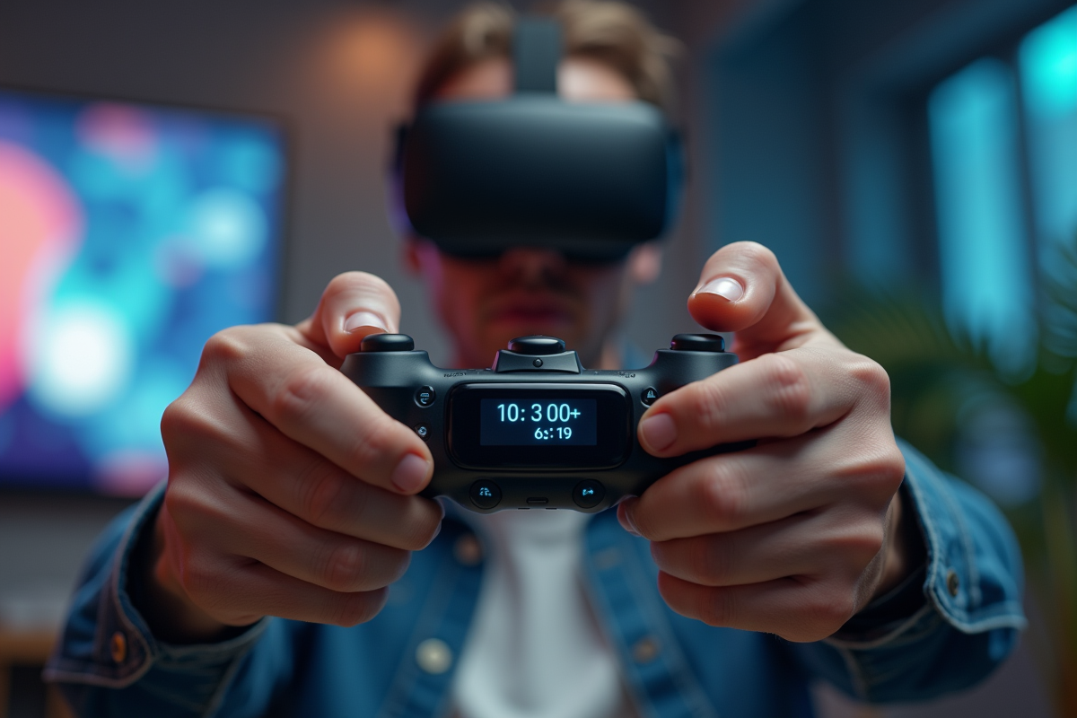 Mains tenant contrôleur VR avec montre connectée