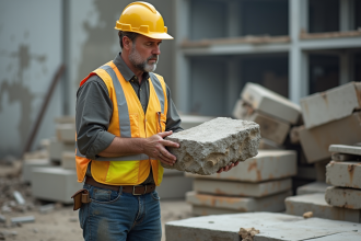 Ouvrier de construction avec une ancre robuste sur un chantier