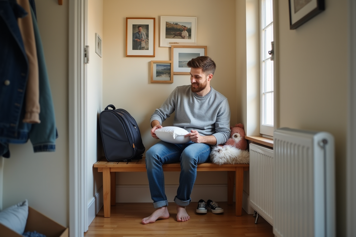 Partenaire vérifie le sac de maternité dans le couloir à la maison