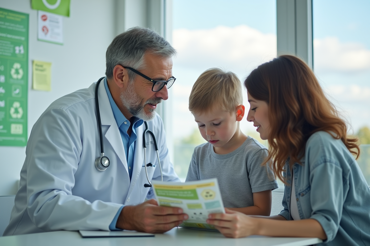 Pediatre conseillant un enfant et sa mère dans une clinique