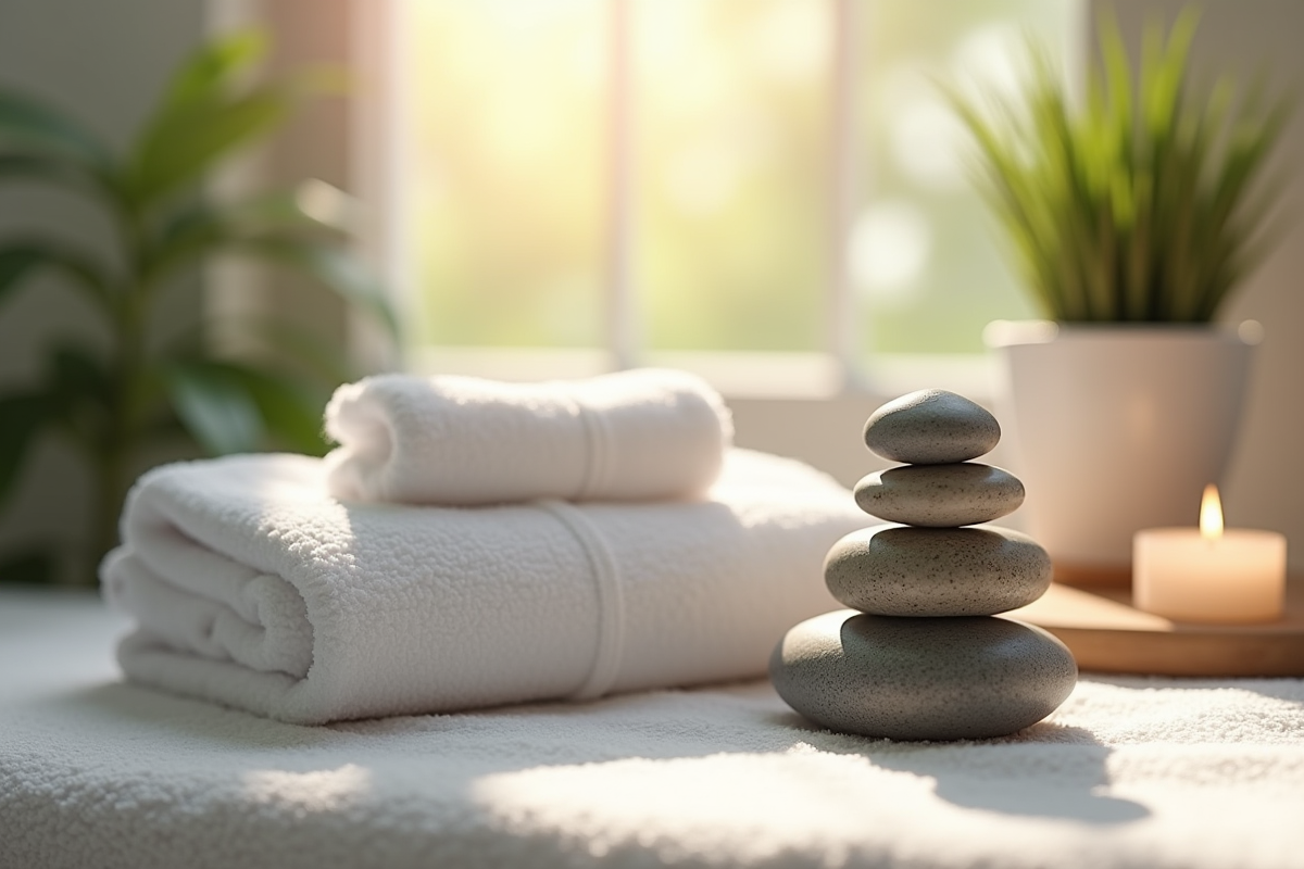 Pierres de soin naturelles dans un spa apaisant