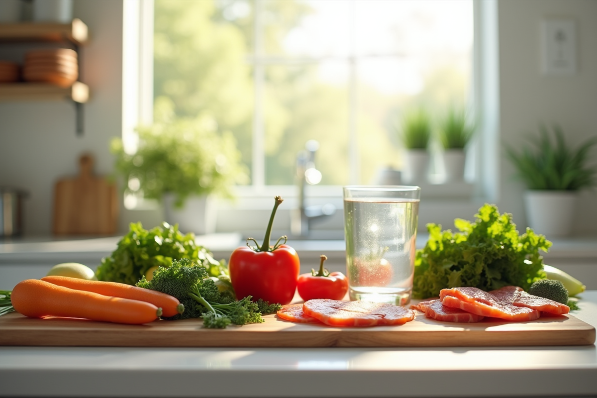 Préparation d un repas sain avec légumes et protéines fraîches
