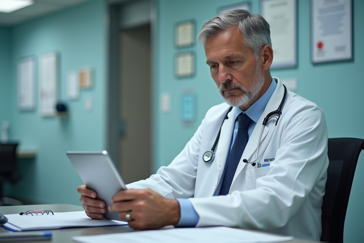 Psychiatre homme en consultation avec dossier médical