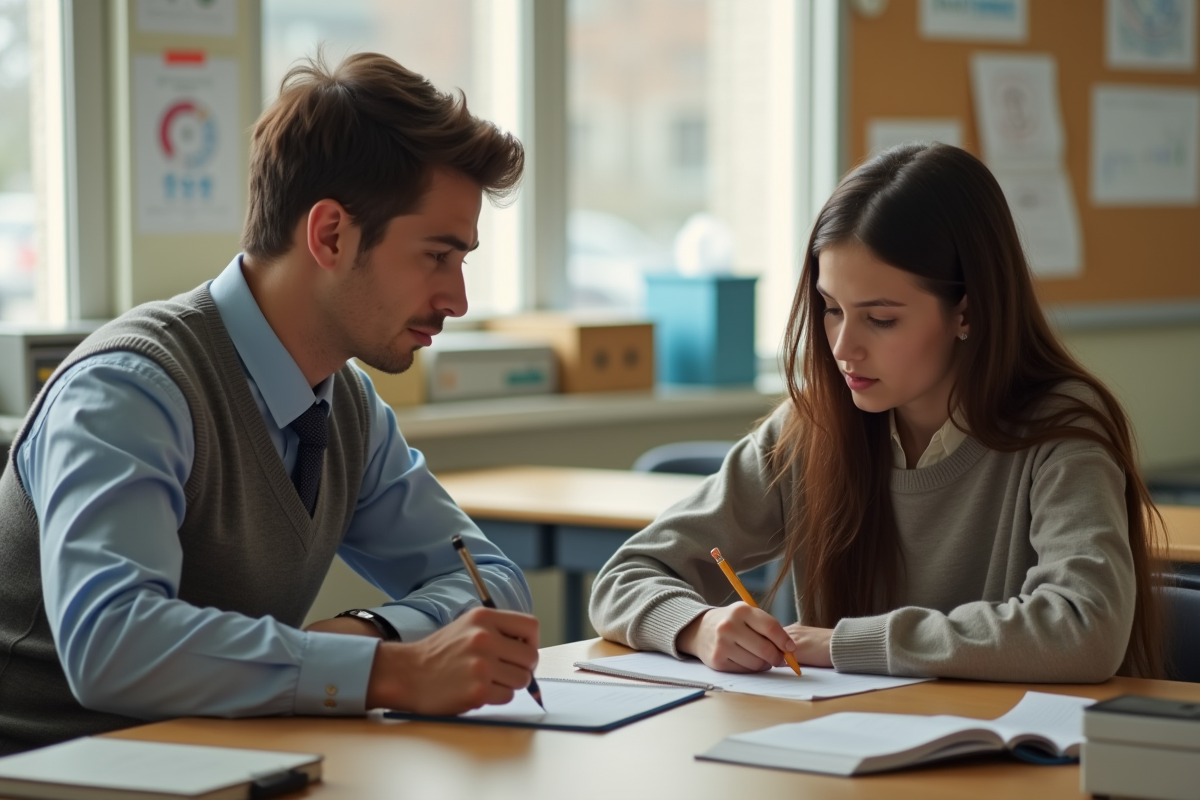 Psychologue jeune observant une adolescente qui dessine dans une salle de conseil