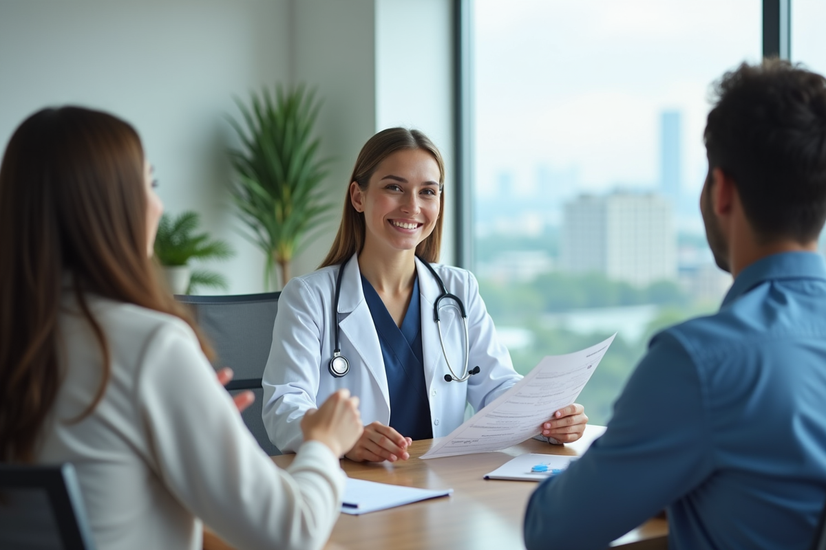 Jeunes medecins en discussion en salle de réunion