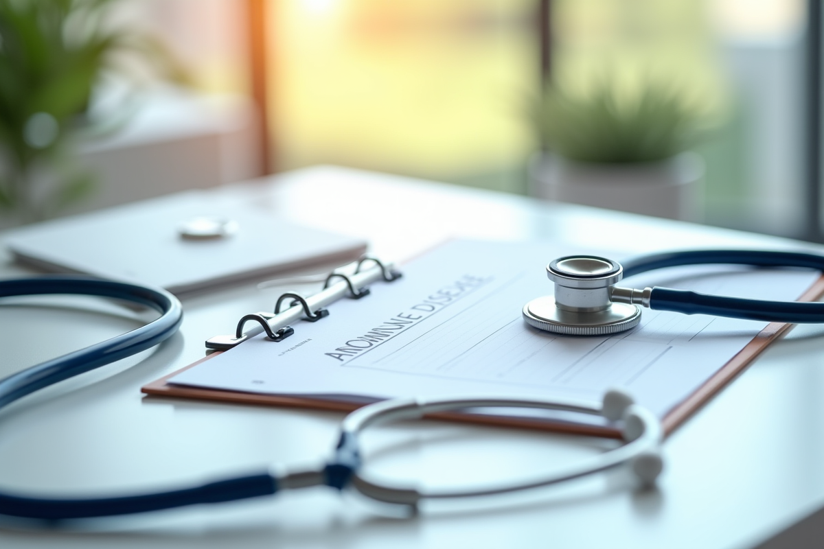 Stethoscope et notes sur maladie autoimmune en lumière douce
