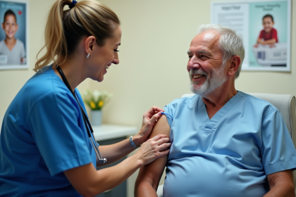 Infirmière administre un vaccin à un homme âgé